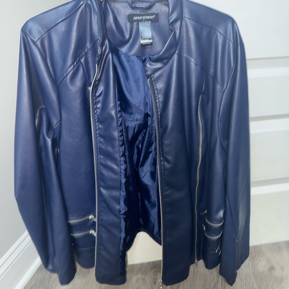 Ashley Stewart Navy Faux Leather Jacket